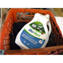 CRATE OF MISC DETERGENT/SMALL TOOLS/ETC
