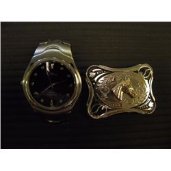 ARMATRON MENS WATCH WITH 10 DIAMONDS & WESTERN BELT BUCKLE