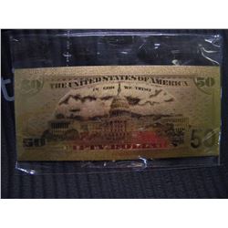 24K GOLD FOIL AMERICAN 50 DOLLAR COLLECTORS BILL