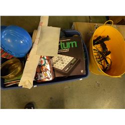 YELLOW GALVINIZED BUCKET/CATCHERS MASK/LARGE TUB OF MISC