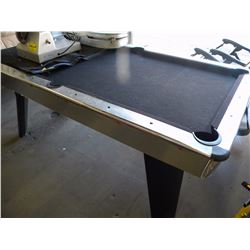 CHROME EDGED POOL TABLE (ACCESSORIES & CUES IN OFFICE)