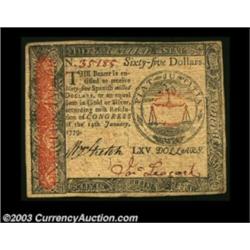 Continental Currency January 14, 1779 $65 Choice About New.