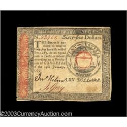 Continental Currency January 14, 1779 $65 Extremely Fine.