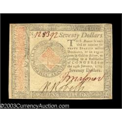 Continental Currency January 14, 1779 $70 Choice About New.