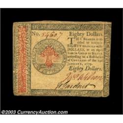 Continental Currency January 14, 1779 $80 Extremely Fine.