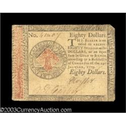 Continental Currency January 14, 1779 $80 Extremely Fine.