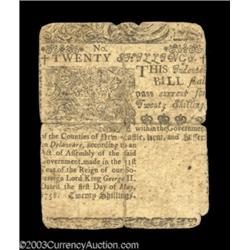 Delaware May 1, 1758 20s Fine.