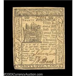 Delaware May 1, 1777 20s Choice Very Fine.