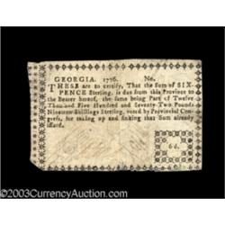 Georgia 1776 Sterling Issue 6d Very Fine.