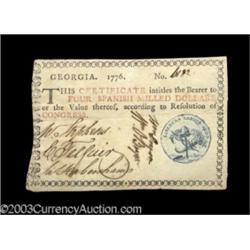 Georgia 1776 $4 Choice Extremely Fine.