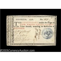 Georgia 1776 $4 Blue Seal Extremely Fine.