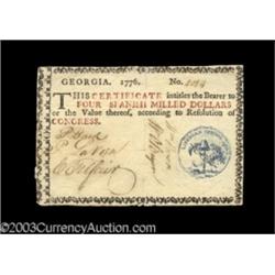 Georgia 1776 $4 Extremely Fine.