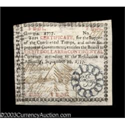 Georgia September 10, 1777 $8 Extremely Fine.