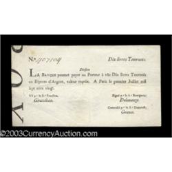 Louisiana July 1, 1720 10 livres Tournois Extremely Fine.