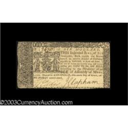 Maryland April 10, 1774 $6 Choice Very Fine.