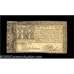 Maryland April 10, 1774 $8 Choice Extremely Fine.