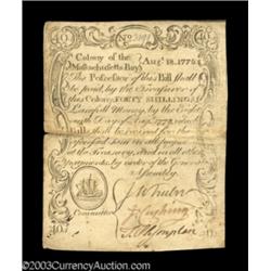 Massachusetts August 18, 1775 40s Very Fine-Extremely Fine.