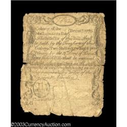 Massachusetts December 7, 1775 2s8d Fine, Sewn.