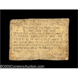 Massachusetts June 18, 1776 3s6d Fine.