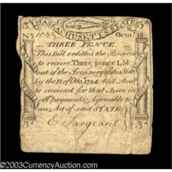 Massachusetts October 18, 1776 3d Very Fine.