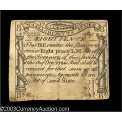 Massachusetts October 18, 1776 8d Very Fine.