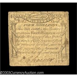 Massachusetts October 18, 1776 4s Very Fine.