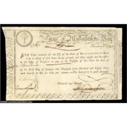 1780 Massachusetts Lottery Winner's Treasury Certificate.
