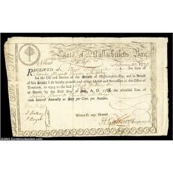 Massachusetts 1779 Six Percent Treasury Certificate.