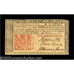 New Jersey March 25, 1776 6s Very Choice New.