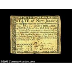 New Jersey June 9, 1780 $8 Very Fine.