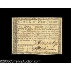 New Jersey June 9, 1780 $8 Very Fine.