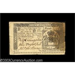 New York April 21, 1760 L5 Extremely Fine Stained.