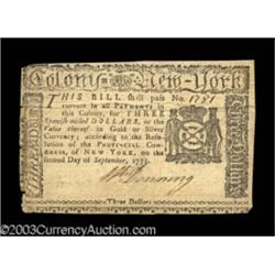 New York September 2, 1775 $3 Choice Very Fine.