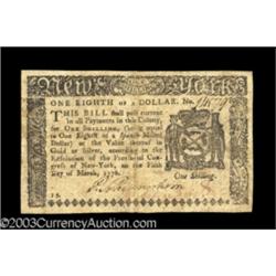 New York March 5, 1776 $1/8 Choice Very Fine.