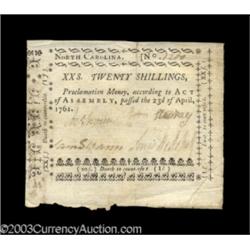 North Carolina April 23, 1761 20s Choice Extremely Fine.