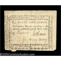 North Carolina April 23, 1761 40s Very Fine.