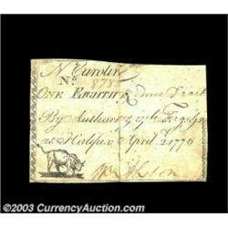 North Carolina April 2, 1776 $1/8 Fine, Damaged.