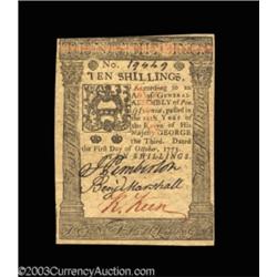 Pennsylvania October 1, 1773 10s Very Choice New.
