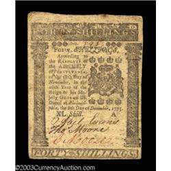 Pennsylvania December 8, 1775 40s Choice Extremely Fine.