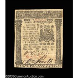 Pennsylvania April 25, 1776 40s Choice Extremely Fine.