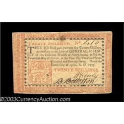 Pennsylvania April 10, 1777 20s Choice About New.