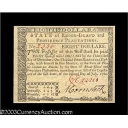 Rhode Island July, 1780 $8 Gem New.