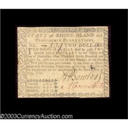 Rhode Island July 2, 1780 $2 Very Fine.