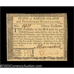 Rhode Island July 2, 1780 $3 Choice New.