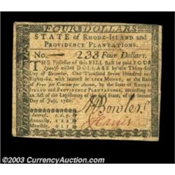 Rhode Island July 2, 1780 $4 Very Fine.
