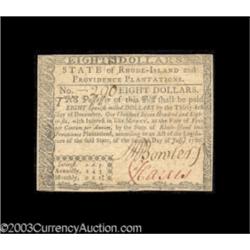 Rhode Island July 2, 1780 $8 Extremely Fine.