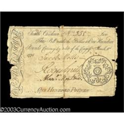 South Carolina March 6, 1776 L100 Very Fine, Damaged.