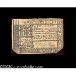 Virginia July 17, 1775 L1 Extremely Fine, Damaged.