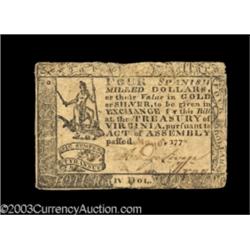 Virginia May 5, 1777 $4 Fine-Very Fine.