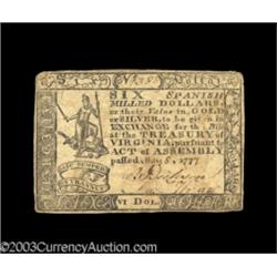 Virginia May 5, 1777 $6 Very Fine-Extremely Fine.